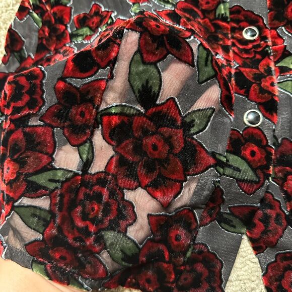 Shrine of Hollywood Antoinette Gothic Floral Rose Velvet Ruffle Long Sleeve Sz M - Picture 2 of 8